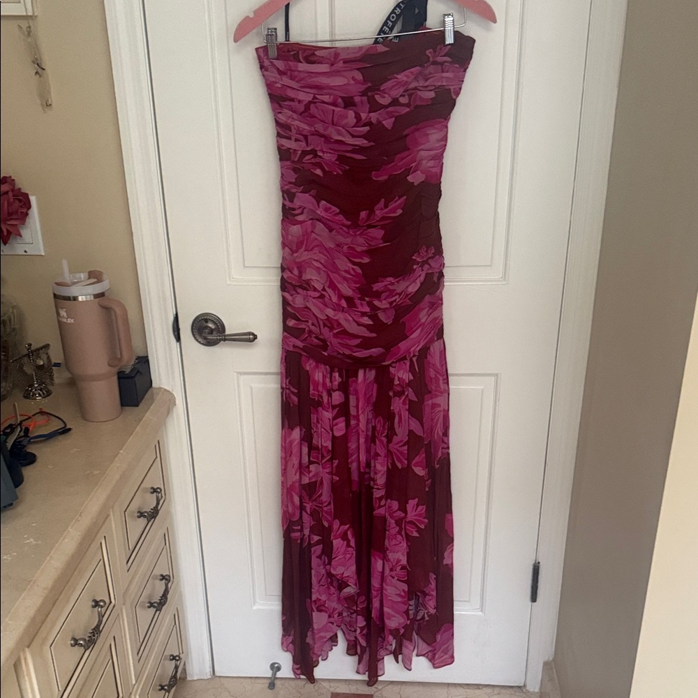 Retrofete Strapless Dress in Pink and Red